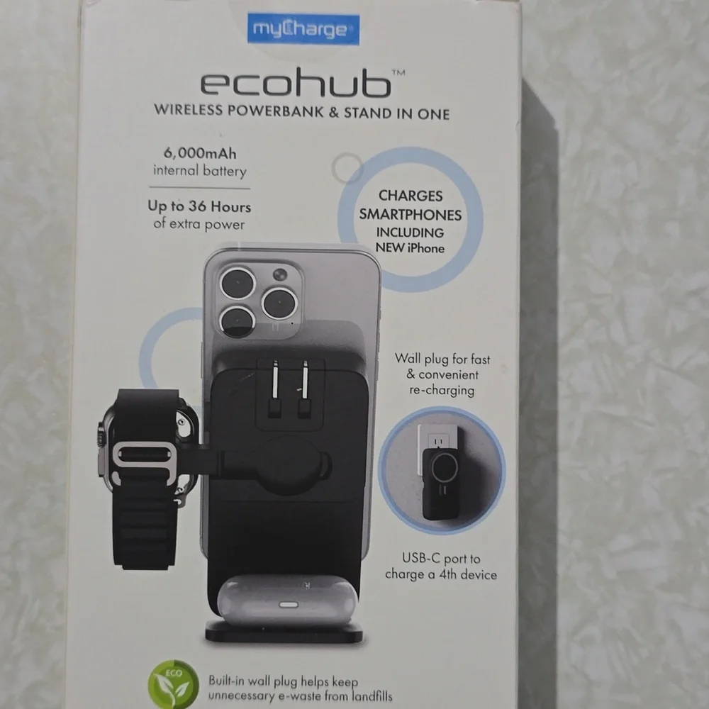 EcoHub Wireless Powerbank & Stand - ‎ iPhone Airpod & Apple Watch Charger NWT